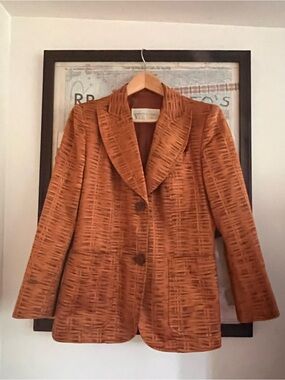 Vintage Lawrence Steele Milan Burnt Orange 80s 90s Printed Jacket Blazer M/L